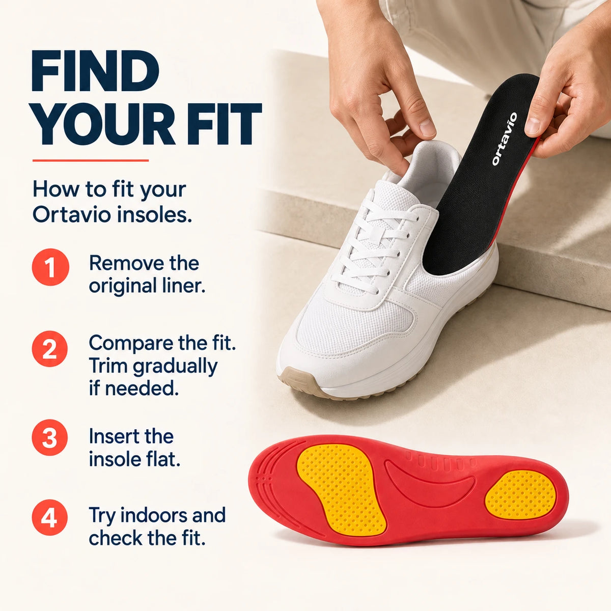 English guide to fitting Ortavio ArcCore insoles into everyday shoes